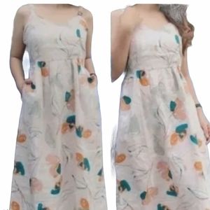 Rachel Zoe 100% Linen Floral Midi Dress Size 8